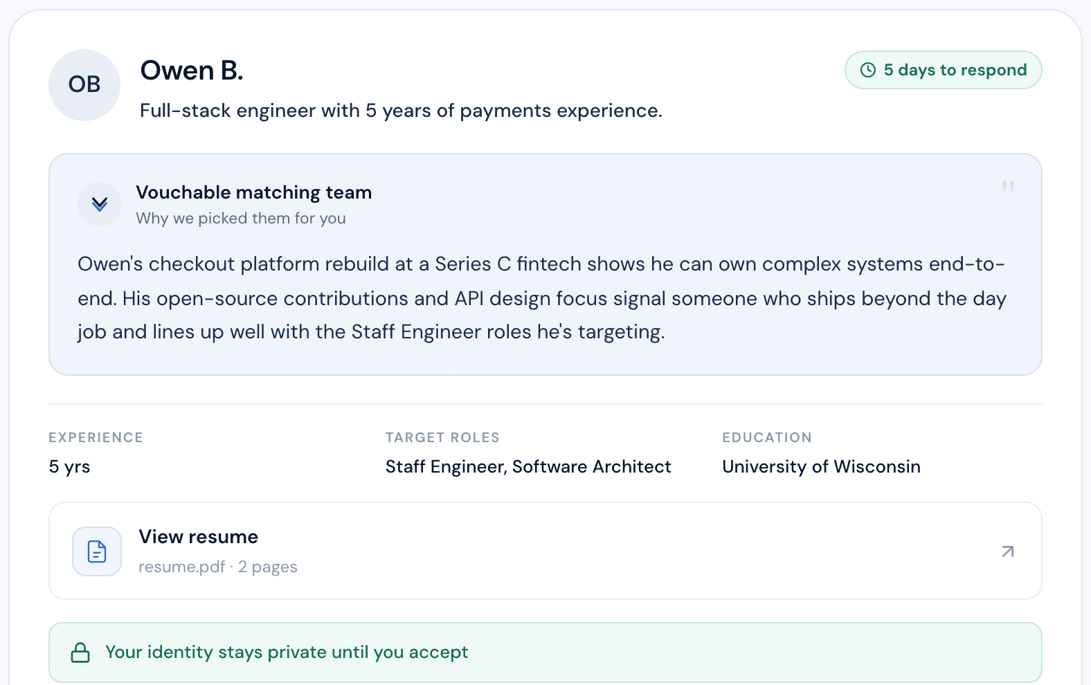 Vouchable referrer dashboard showing a pending candidate review